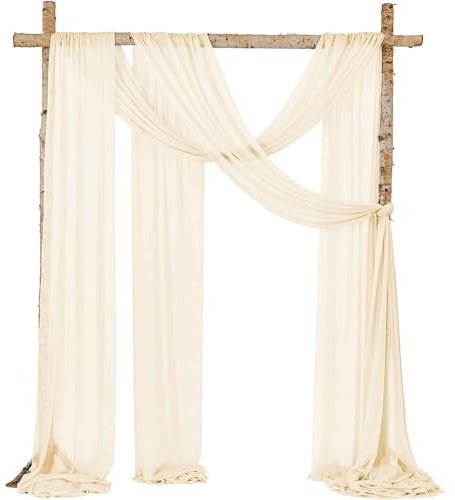 Mateju 2 Stück Chiffon Hochzeit Vorhang Hochzeitsbogen, Chiffon Tüll Stoff Querbehang Deko Gardinen Hintergrund Hintergrund für Dekoration Torbogen Zeremonie Geburtstag (75x800cm,Beige)