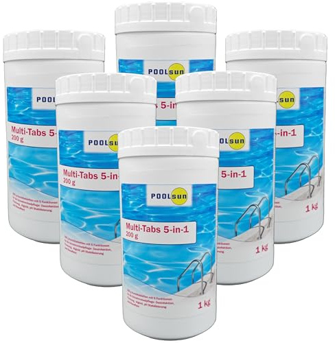 PoolSun Multitabs 5 in 1 Chlor 200g - 6 Stück je 1 kg Kombitabletten mit 5 Funktionen