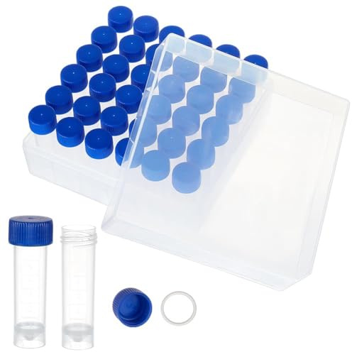 Willoghsa 36 Stück 5-Ml-Kryoröhrchen, Kunststofffläschchen mit Schraubverschluss, Kleine Probenröhrchen, Reagenzgläser mit Aufbewahrungsbox für Laborbedarf, Einfache Installation, Einfache Verwendung