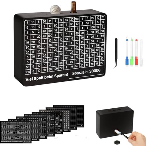 Spardose Holz,Sparschwein mit Zähler,Sparbox mit Sparziel und Zahlen zum Ankreuzen,Wiederverwendbare Geld Sparen Box,Spardose €10,000 €5,000 €3,000 €2,000 €1,000 €500 Euro