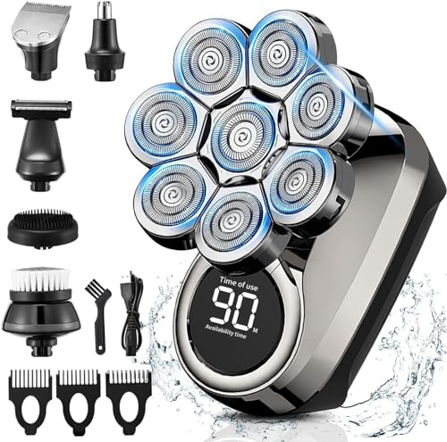 Rasoi per uomini calvi, 8D aggiornato 6 in 1, rasoio per testa calva, impermeabile, per uso bagnato/secco, display a LED, rasoio elettrico di tipo C, ricarica a 360°, rasatura ravvicinata
