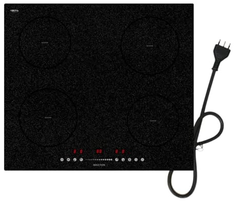 Placa de Inducción STARCHARTS 4 Fuegos Empotrable 3600W con Enchufe | Boost, 9 niveles, bloqueo infantil, temporizador 1-99 min, indicador calor residual, fácil limpieza