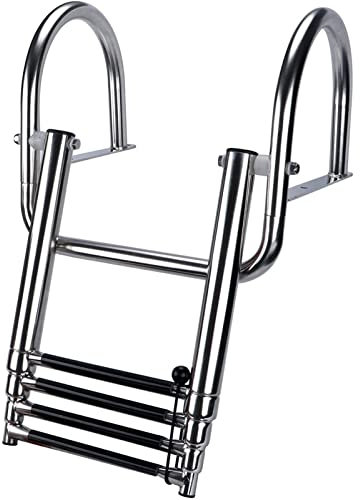 AITEKODVG Teleskop-Inboard-4-Stufen-Leiter, klappbare Anlegeleiter aus Edelstahl für Marineboot-Yacht-Schwimmbecken, Pontonleitern mit Griffen und breitem Pedal