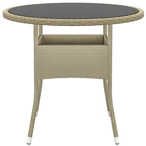 Hovothy Garten-Esstisch Runde Gartentisch Teetisch Multifunktionalen Couchtisch für Essen im Freien für Terrasse Hinterhof oder Garten Gartenmöbelstück Eleganten Design Beige 80x75 cm