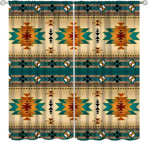 Kinder Verdunkelungsvorhänge 220X215 cm (B + H) Retro-Stammes-Geometrische Streifen 3D Polyester Ösen Vorhang, Für Wohnzimmer Schlafzimmer Blickdicht Schallschutzvorhänge 2Er Set 2X -Esszim-891853038