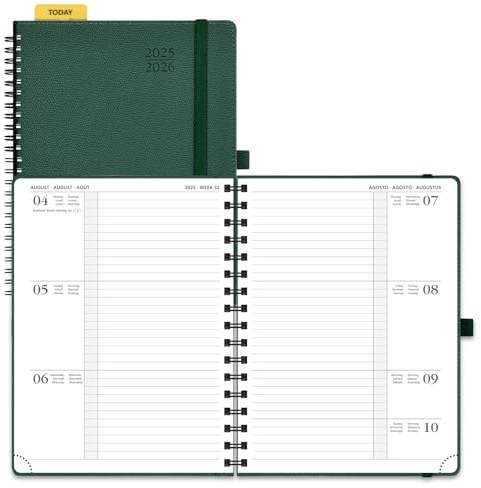 POPRUN Agenda 2025 2026 Semainier 22 x 16,5 cm D'Août 2025 à Déc 2026, Planner Disposition Horizontale Scolaire 17 Mois avec Couverture Souple Spirale, Règle et signet, Papier 80g/m², Fruit vert