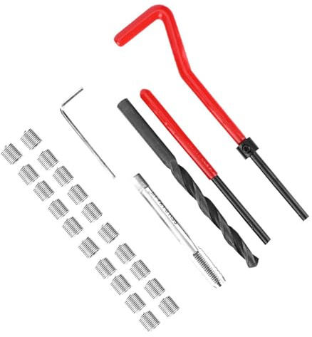 Premium-Gewindereparaturset mit Edelstahlwerkzeugen für Dauerhafte Reparaturen | Enthält 25-teilige M7x1-Gewindeeinsätze und Windeisen | Ersatzsatz für Hochfeste Gewindeeinsätze
