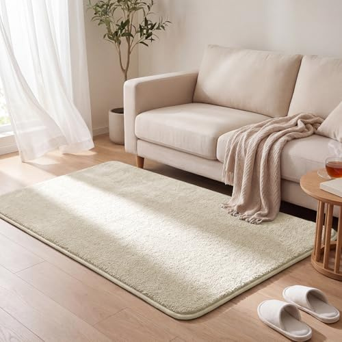 VOUNOT® Teppich Wohnzimmer 120x160 cm, mit rutschfeste Rückseite & Antirutschmatte, Kuscheliger Kurzflor Flauschig Teppiche Gegend für Schlafzimmer Kinderzimmer Esszimmer, Beige