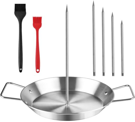 Vertikaler Spieß für Grill & Backofen – Edelstahl Al Pastor Spieß mit Gyro Pfanne, 5 verstellbare Spikes (15,2 cm - 35,6 cm) – Shawarma Ständer für Tacos, Hühnerkreisel, Döner – passend für Öfen