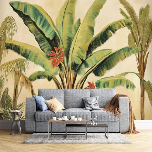 JEDTAKCT Papier Peint Panoramique 3D Bananier À L'Aquarelle 260X175Cm Jungle Tropicale Nature Tapisserie Papier Peint Pour Chambre Salon Chambre Décoration Murale Papier Peint Mural