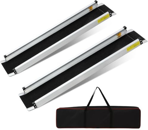 2PCS Rampe de Fauteuil Roulant, 90-152CM Rampe d'Accès, Capacité de Charge 272kg, Rampes d'Accès Longueur Ajustable Télescopiques pour Fauteuil Roulant Antidérapante