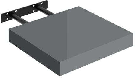 WOLTU Wandregal Regal Wand Schweberegal, Hochglänzend Grau,30x22,9x3,8 cm | Wandboard mit Metallhalterung, für Küche Badezimmer Wohnzimmer Schlafzimmer, aus MDF
