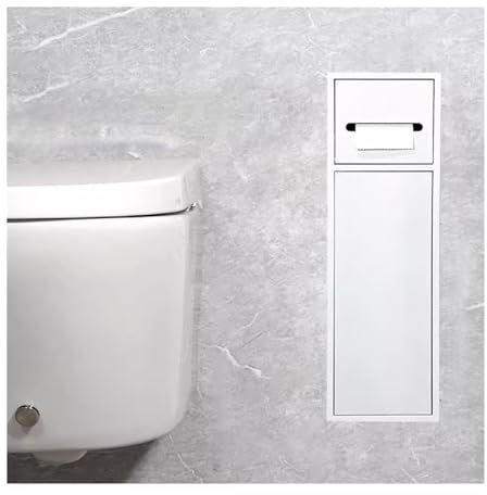 Portarrollos de papel higiénico empotrado de acero inoxidable y estante de almacenamiento montado en la pared para baño y hotel, incluye soporte para escobilla de inodoro, acabado blanco