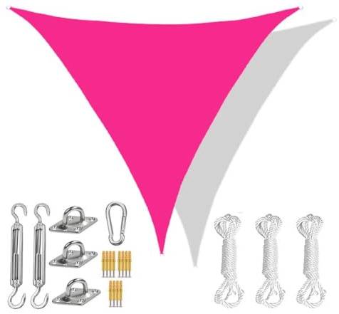 XQKXHZ Tenda a Vela Triangolare, Vela Ombreggiante con Kit Fissaggio, Vela da Sole per Esterno Impermeabile, Vela Parasole con Protezione UV 95% per Giardino, Balcone, Piscina,Rosa,5x5x5m
