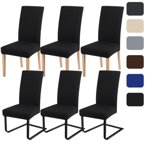 ZCLIKEU Stuhlhussen 6er Set Schwingstühle Universal Husse, Moderne Stretch Stuhlhussen Abnehmbarer Waschbarer Stühle für Haus, Küche, Hotel, Restaurant, Hochzeit Partys – Schwarz