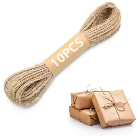 AMSGANK Lot de 10 Ficelle Jute Naturel, 2mm x 10m Corde de Jute Résistante à la Déchirure pour Jardinage, Bricolage, Artisanat, Décoration, Ligature Bouquets Floraux et Paquets-Cadeaux