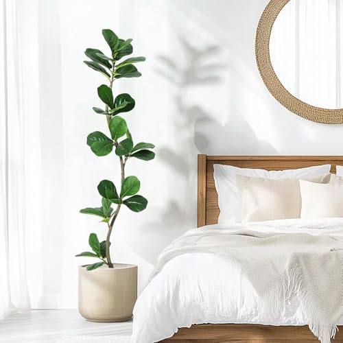 Garvee Planta Artificial Ficus Lyrata, Higuera Lira de 150 cm con Maceta Incluida, Árbol Decorativo de Plástico Realista para Interior Salón Hogar y Terraza Exterior