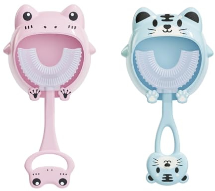 DOKRIN Spazzolini da denti manuali bambini Confezione da 2 spazzolini per bambini a forma di U per denti belli Spazzolino ergonomico a 360 gradi per un sorriso sano