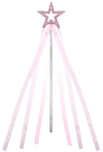 APLZGMG Varita de hadas de estrellas con lazo, 33 cm, varitas mágicas para disfraces, cumpleaños, bodas, Halloween, Navidad, cosplay, varita mágica para disfraz de ángel (rosa)