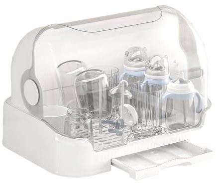 Caja de almacenamiento para biberones para niños pequeños, estante de secado para encimera de biberones para bebés, Almacenamiento de botellas a prueba de polvo con tapa, Buena protección de sellado,