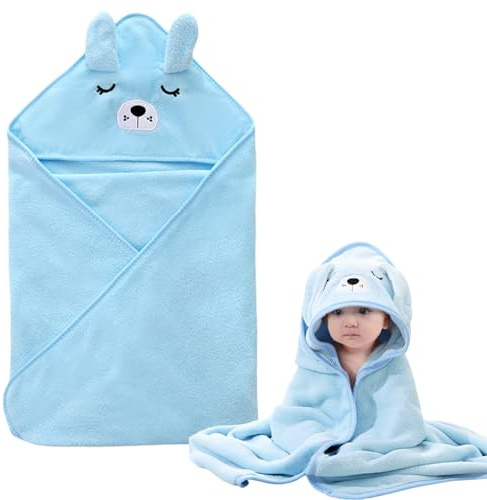 GGUFAY Accappatoio Neonato, 80x80cm Asciugamano Con Cappuccio per Neonati, Asciugamani Ultra Morbidi per Neonati, Accappatoio Neonato 0-3 Mesi (Blu, Cucciolo)