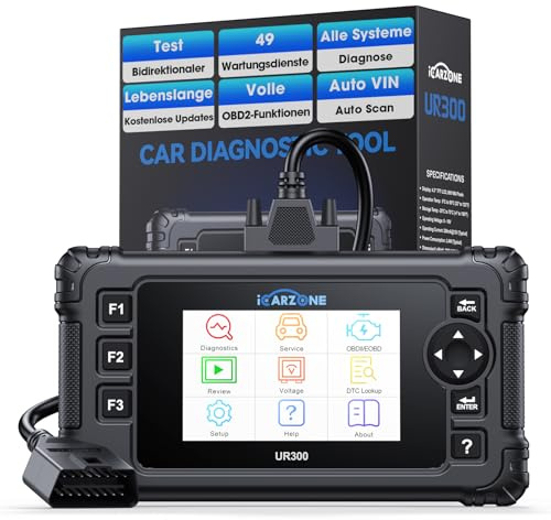ICARZONE UR300 Valise Diagnostic Auto, Diagnostic Voiture Multimarque pour Tous Les systèmes, 49 Fonctions de Service,OBD2 Diagnostic Français, Codage ECU pour BMW/V.A.G, Auto VIN, Mise à Jour à Vie
