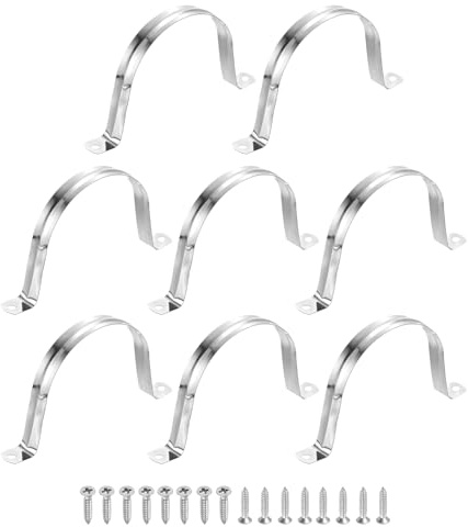 sourcing map 4Pcs 100mm(3-15/16) 304 Stainless Steel Rigid Pipe Strap, Two Hole Strap U Bracket Heavy Duty Pipe Conduit Clamp with Self-Tapping Screws for Hose Wire Cord Installation, Silver