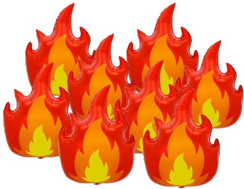 8 Stück Feuerwehrauto Motto Party Ballon Set, 33 Zoll gelbe und rote Flamme Foliendekorationen für Feuerwehrmann Geburtstagsfeiern