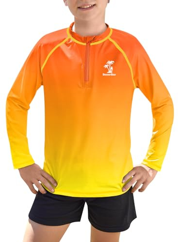 BesserBay Big Boys Quick Dry Orange Gradient UV Protection Sun Vest Long Sleeve Zipper Rash Guard 13-14 Years