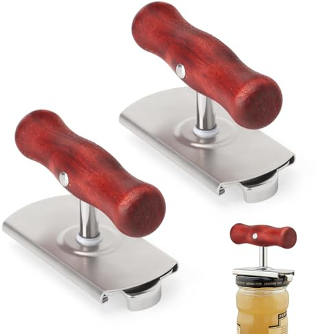 SLIAXINT 2 PCS apribarattoli apri coperchi universale per anziani apriscatole manuale 3 – 13,5 cm regolabile apribarattoli in acciaio inox con manico legno ergonomico per cucina famiglia campeggio