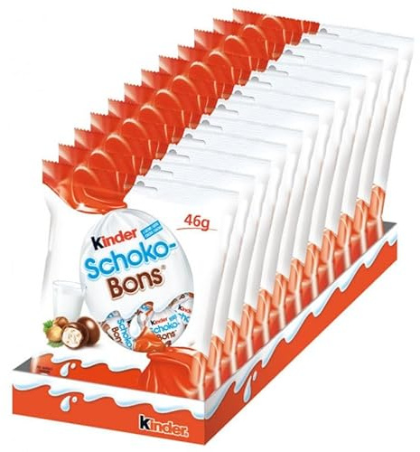 Huevos Kinder Shocobons Chocolate - Caja con 12 Bolsas de 46 gramos Chocolate con LECHE -