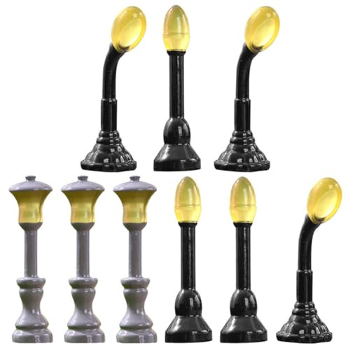 Healeved Set 9 Pezzi Mini Lampioni Stradali in Resina Luminosi, Decorazione Creativa per Paesaggio Ferroviario e Modellismo Casa in Scala