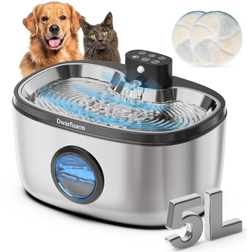 Cat Water Fountain for Drinking, 5L Stainless Steel Cat Fountain, Pet Drinking Fountain,Dog Water Fountain with 2 Pack Filters,Ultra Silent Pet Water Fountain