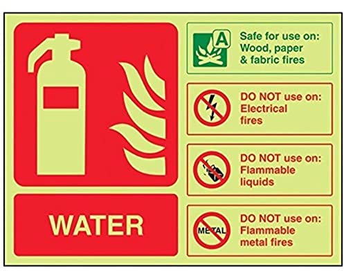 vsafety 11013 ar-g señal de extintor, ID de agua, brilla en la oscuridad), 1 mm, de plástico, Horizontal, 200 mm x 150 mm, verde/rojo