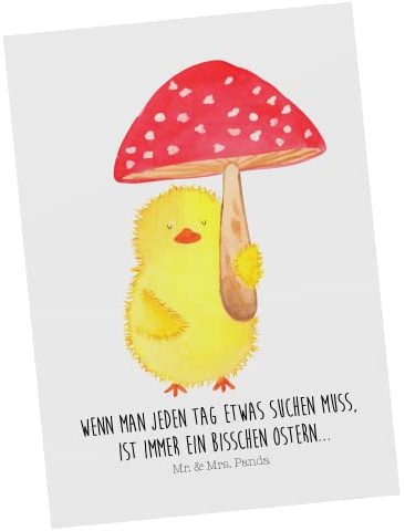 Mr. & Mrs. Panda Grußkarte Küken Fliegenpilz - Geschenk, Ansichtskarte, einzelkarte, Postkarten, Ansichtskarten, Postkarte, Ostern, Frohe, Ostergrüße, Glückspilz