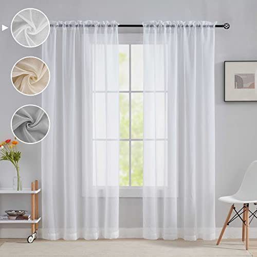 Home Brilliant Window Treatment 84 Inch Drop Set of 2 for Privacy Protected, Net Curtains White Sheer Curtains Drapes for Party, 84 inches Drop