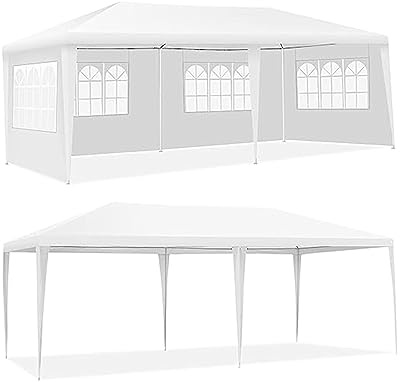 GOPLUS 3 x 6 m festtält, paviljongtält med bärväska, hopfällbar paviljong av PE, avtagbara sidoväggar med fönster, trädgårdspaviljong för fest bröllop, vit