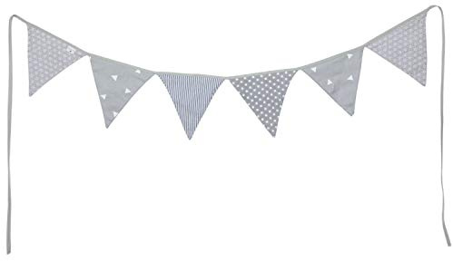 PREMYO Wimpelkette Kinderzimmer Unisex Stoff - 6 Wimpel Girlande Beidseitig - Babyzimmer Deko Grau