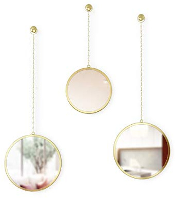 Umbra Dima 3-teiliger Wandspiegel und Wanddekoration, Glas, Metall, Messing