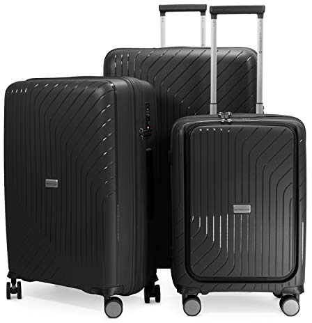 Hauptstadtkoffer TXL Resväskset 3 Delar S M L, Hårda Resväskor med TSA Lås, Trolley Set 4 Hjul, Kabinväska 55 cm med Laptopfack, Svart
