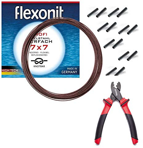 Flexonit komplett Angelset Raubfischvorfach Hechtvorfach - 7x7 Stahlvorfach 0,36mm + Quetschhülsen + Quatschhülsenzange.
