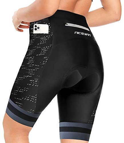 NICEWIN Radlerhose Damen mit Sitzpolster 4D Gepolstert Fahrradhose kurz Sporthose Atmungsaktive Schnell Trocknende Stoßfeste Radlershorts Damen (XXL, Schwarz)