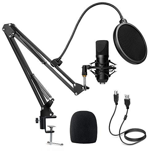 Diealles Shine Kondensator Microphone, Mikrofon PC Mit Arm, Podcast Mikrofon Set 192KHz/24 Bit Mit Tischstativ und Popschutz, Popfilter für Aufnahme, Podcasting, Voice-Over, Streaming, YouTube