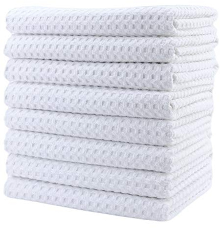 Polyte - Premium-Geschirrtücher aus Mikrofaser - Waffelstruktur - 8 Stück (Weiß, 40x71 cm)
