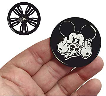 decal arts 4 x 60 mm 3D-Gel-Auto-Radnabenkappen, Mittelfinger-Stil, Mickey-Maus-Mittelfinger-Stil, Fahrzeug-Auto-Tuning-Emblem, Schwarz-Weiß, Folie, Outdoor, Cartoon, Acryl, Emblem
