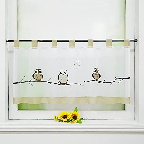 Joyswahl Voile Scheibengardine Bistrogardine mit Schlaufen »Grete« mit Eulen Muster Transparente Gardine Stores HxB 60x120cm, Sand 1er Pack