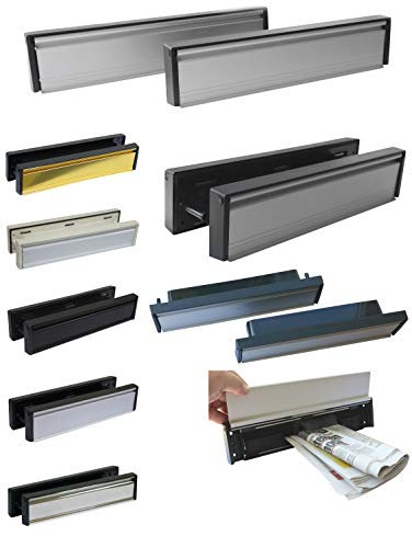 Briefeinwurf mit Schacht-Aluminium und poliert-305 x 65 mm-Briefeinwurf-Briefklappe-Briefschlitz (Aluminium poliert-Kanten schwarz)