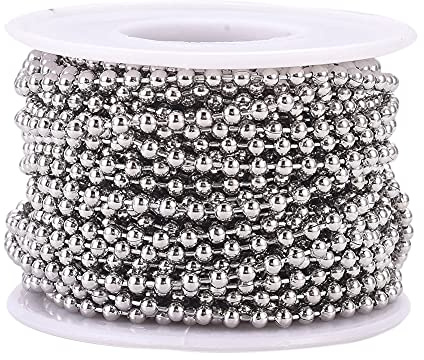 PandaHall Kugelkette aus Edelstahl, 3 mm, verstellbare Kordelkette für selbstgemachte Halsketten, 100 m, Edelstahlfarbe