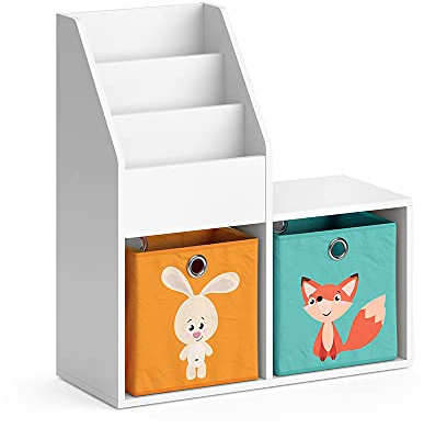 Vicco Kinderregal Luigi, Weiß, 72 x 79 cm | Mini, mit 2 Faltboxen opt.1, zur Aufbewahrung von Spielzeug und Büchern kombinierbar