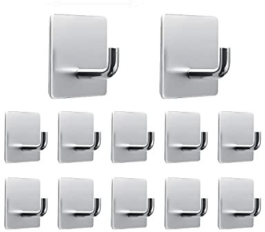 IZRA Haken Selbstklebend Handtuchhaken 12 Stück Edelstahl klebehaken Wall Hooks Handtuchhalter Küchenhaken Kleiderhaken Türhaken ， Ideal für Bad Toilette Küche Büro, Silber